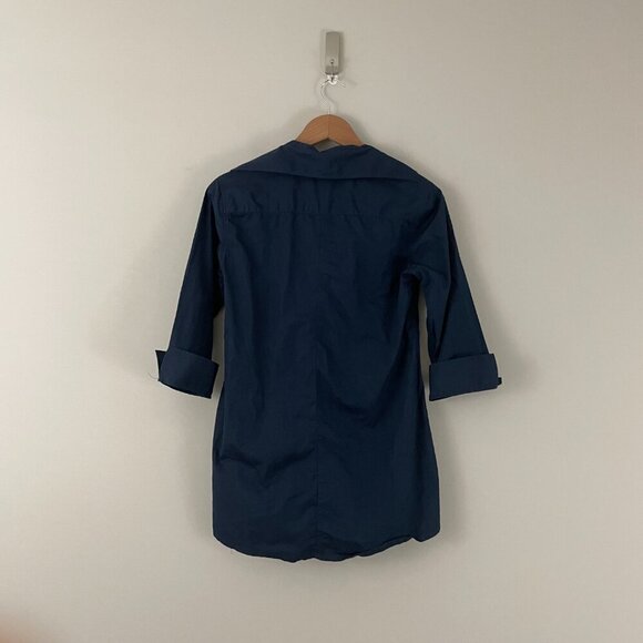 Ann Mashburn Navy Blue Cotton Poplin Popover Shirt Size Small - Picture 2 of 6